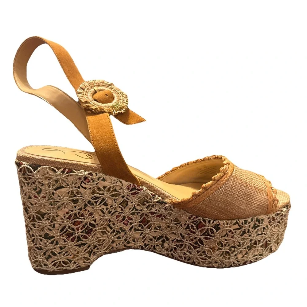 NWOB Sam Edelman Raffia / Woven Espadrille Platform Wedge Sandal ‑ Size 9.5 Boho